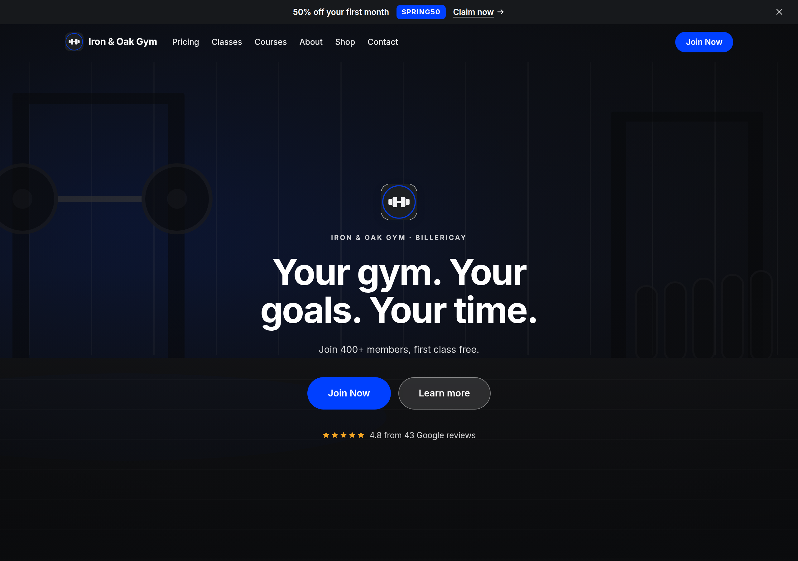 The home page of a demo club website built with Dyno
