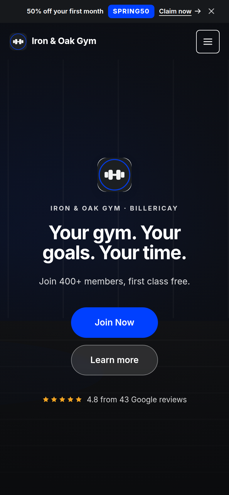 A demo club website built with Dyno, viewed on a phone