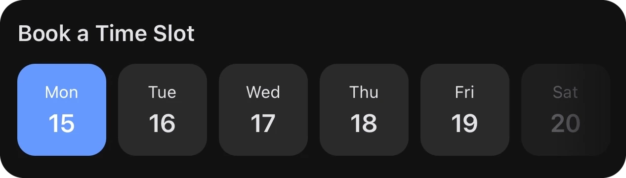 Choosing a day under Book a Time Slot in the member app