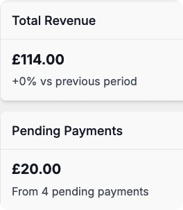 Total Revenue and Pending Payments cards