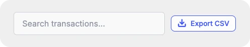 A transaction search box next to an Export CSV button