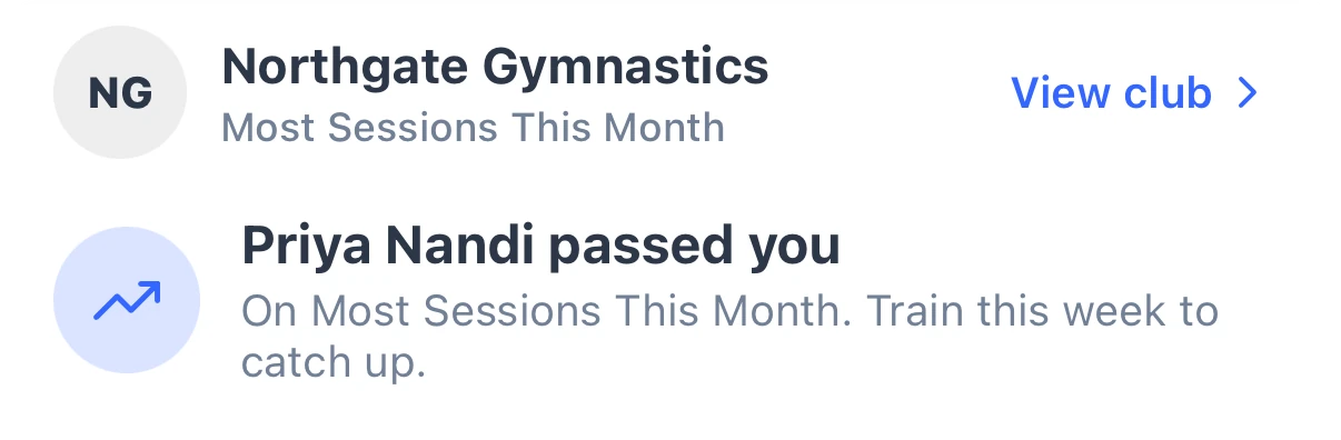 A feed card saying another member passed you on a leaderboard