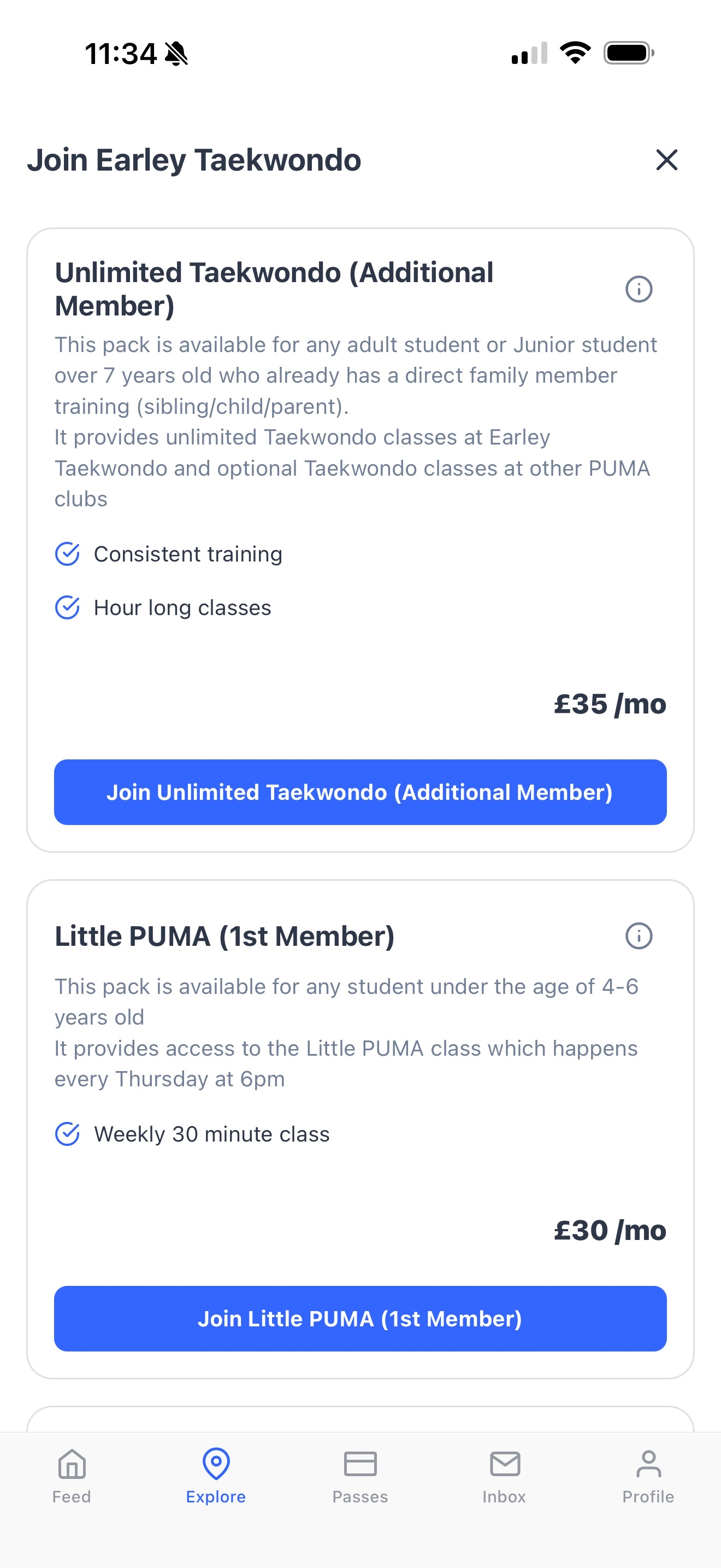 Joining a club and choosing a membership in the Dyno member app