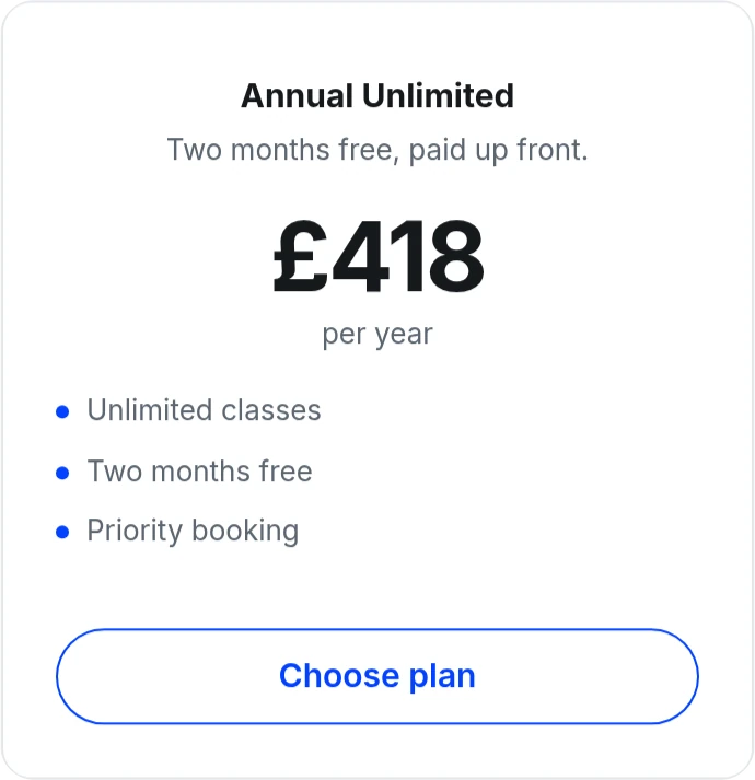 An Annual Unlimited plan at £418 a year, with two months free