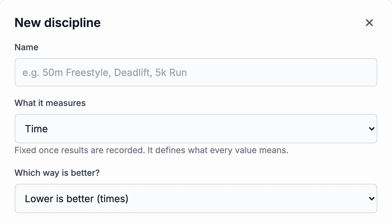 The New discipline form, with a name, what it measures and which way is better