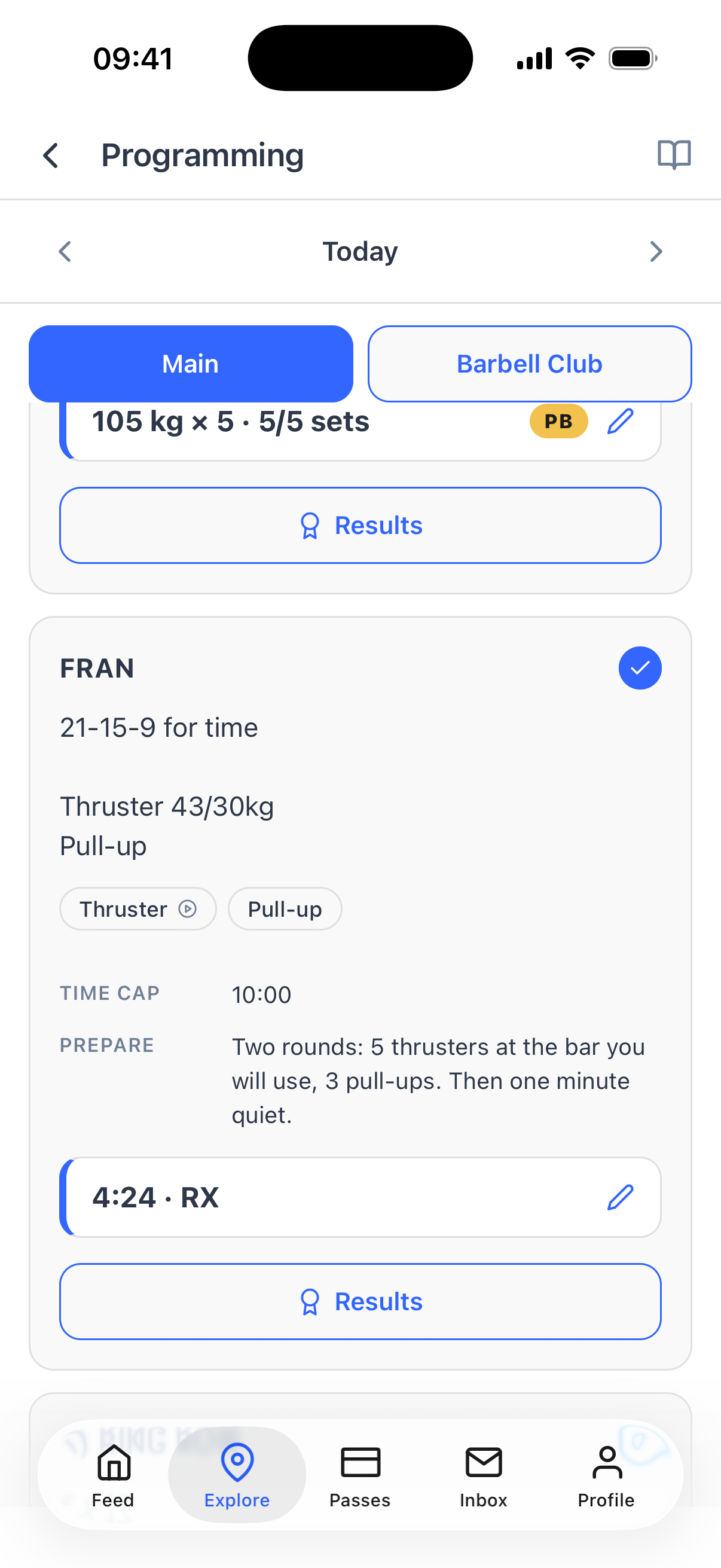 A benchmark workout with its time cap in the Dyno member app