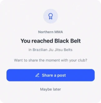 The congratulations a member sees for reaching Black Belt