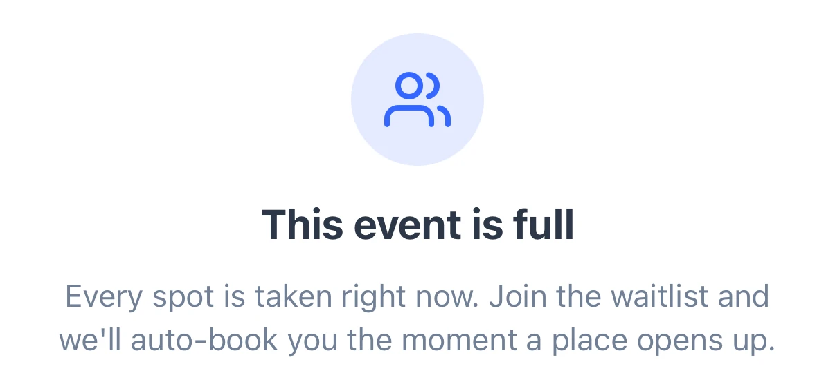 The This event is full message a member sees in the app