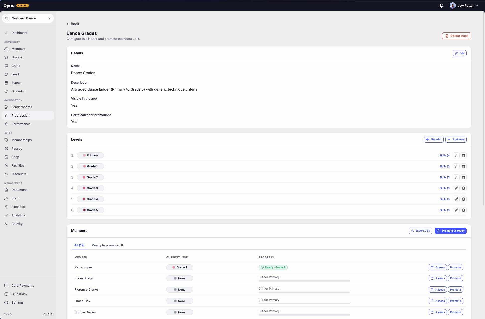 Configuring a progression ladder and promoting members on the Dyno dashboard