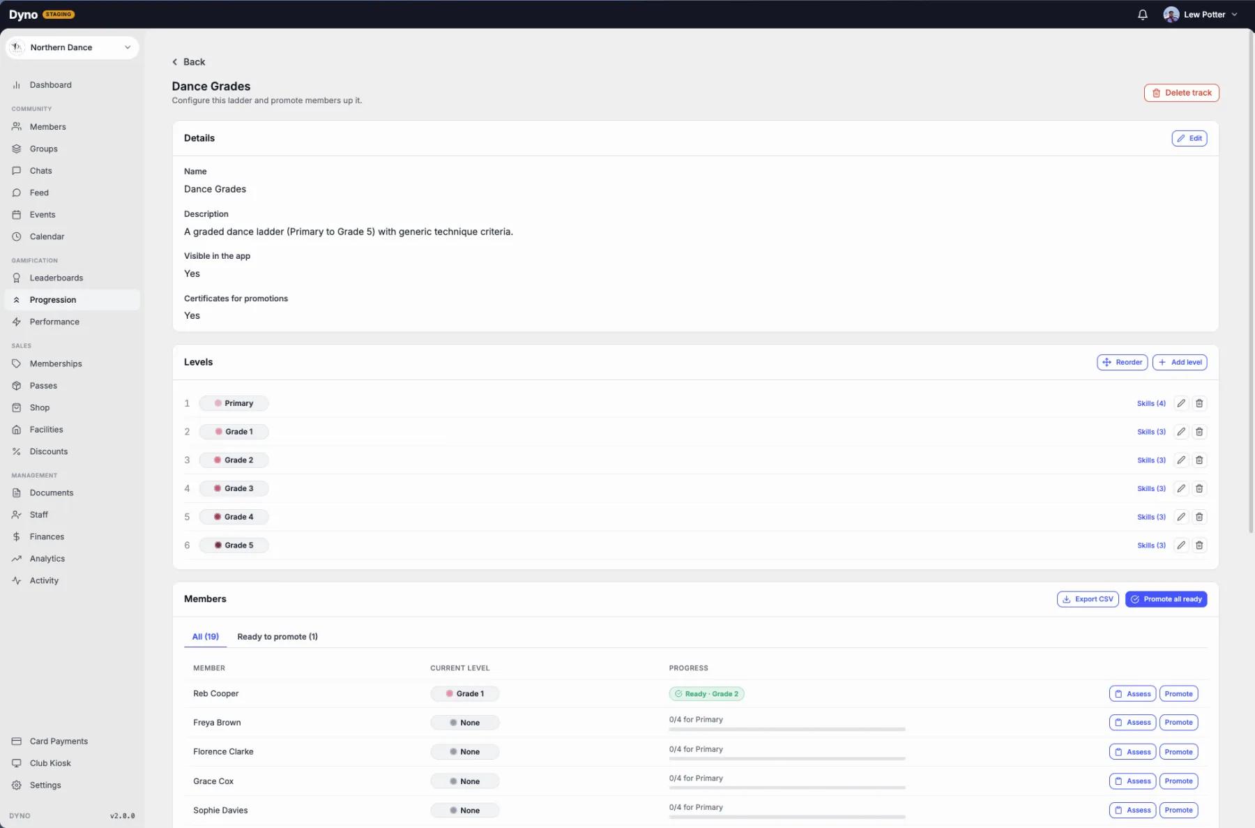 Configuring a progression ladder and promoting members on the Dyno dashboard