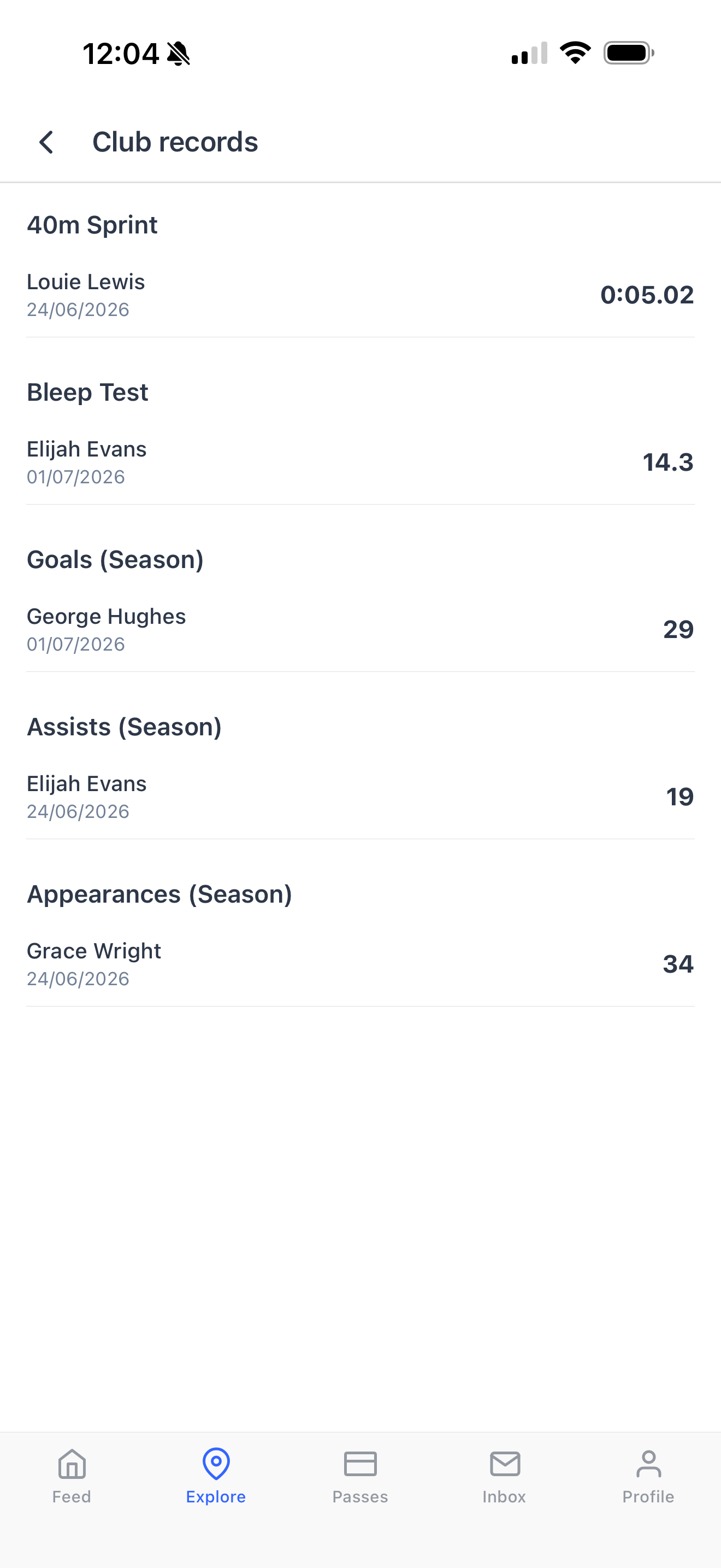 Player records and personal bests in the Dyno member app