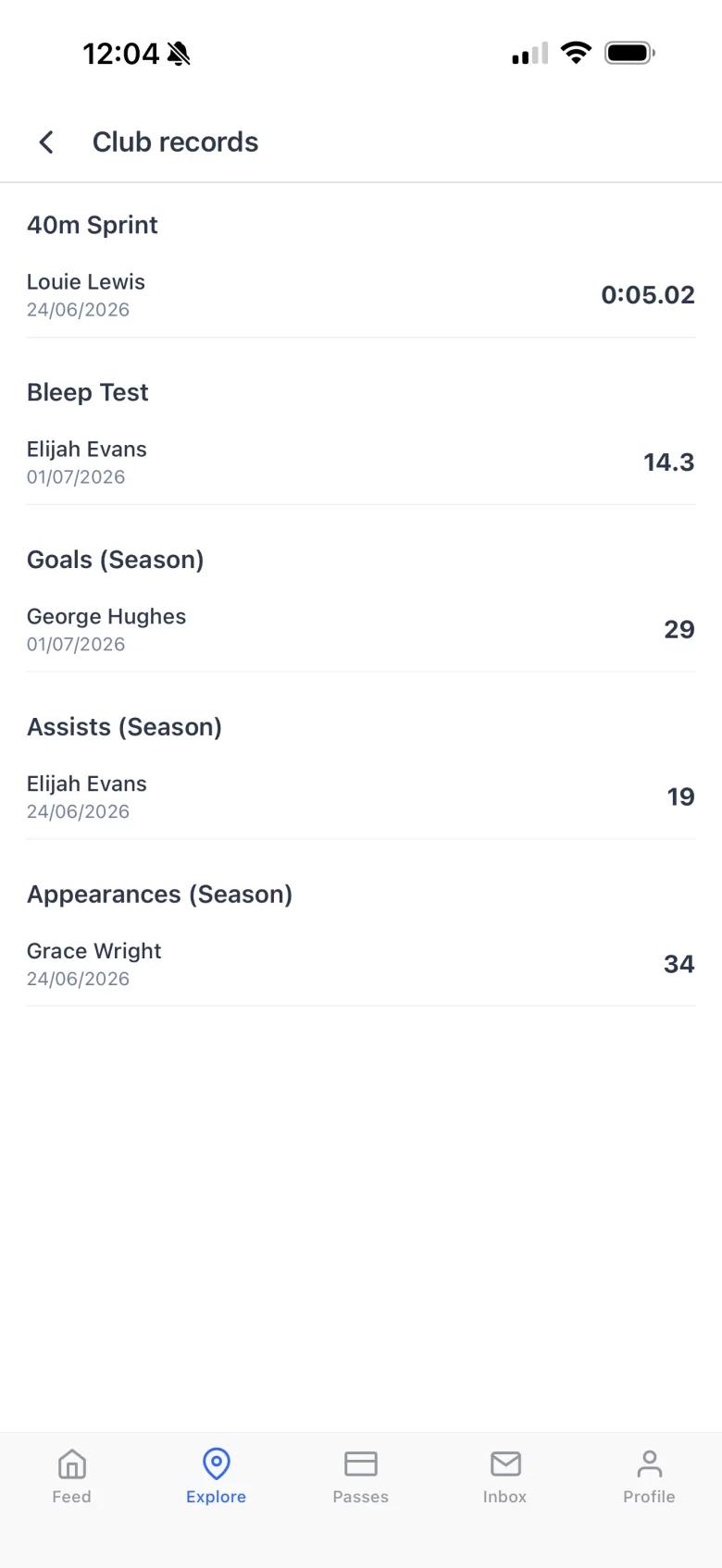 Player records and personal bests in the Dyno member app