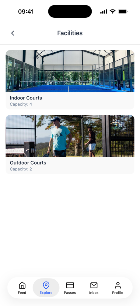 The court list for a padel club in the Dyno member app