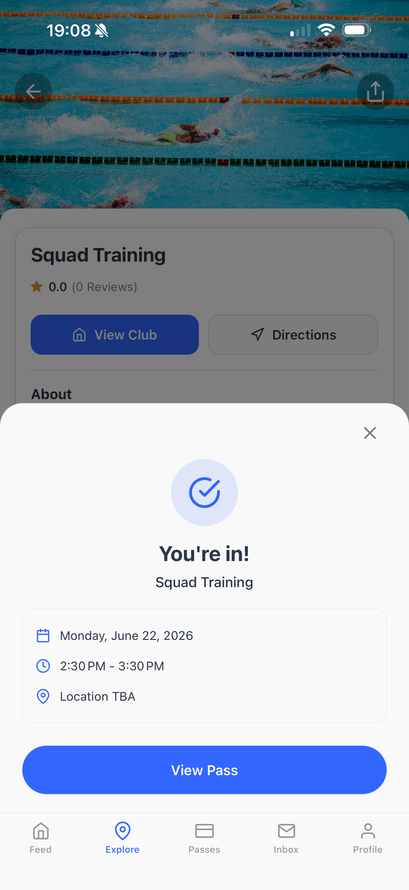 A booked squad training session in the Dyno member app