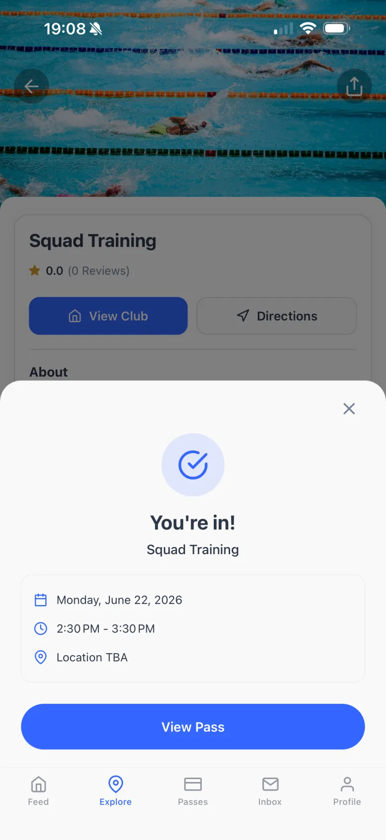 A booked squad training session in the Dyno member app